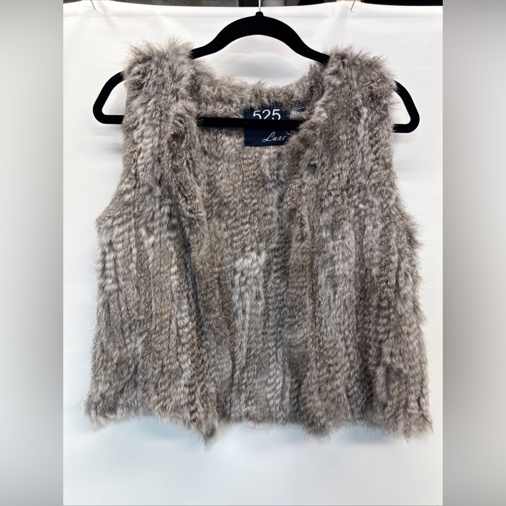 525‎ America Luxe Women Real Rabbit Fur Open Front Casual Knitted Vest Sz S Gray